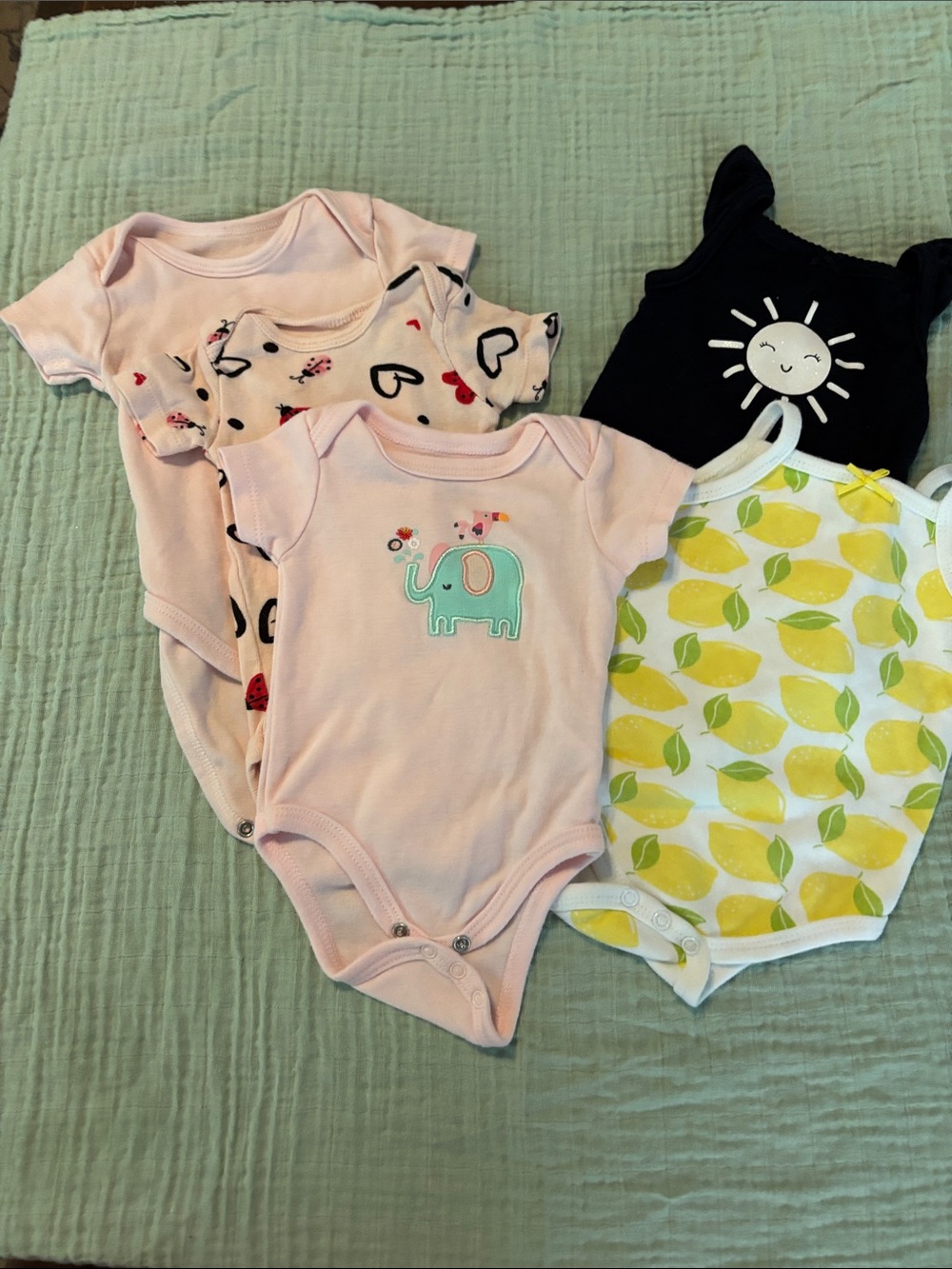 Carter's Pink Elephant & Lemon Baby One-Piece Bodysuit Set